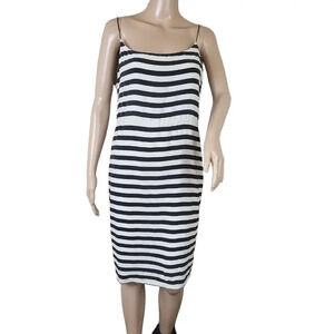 J CREW Silk Black Stripe Lined Blouson Cami Tank Dress